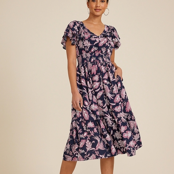 Maurices Dresses & Skirts - Maurices Navy and Pink Floral Midi Dress